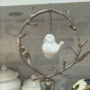 Silver and Ceramic White Bird Wine Stopper